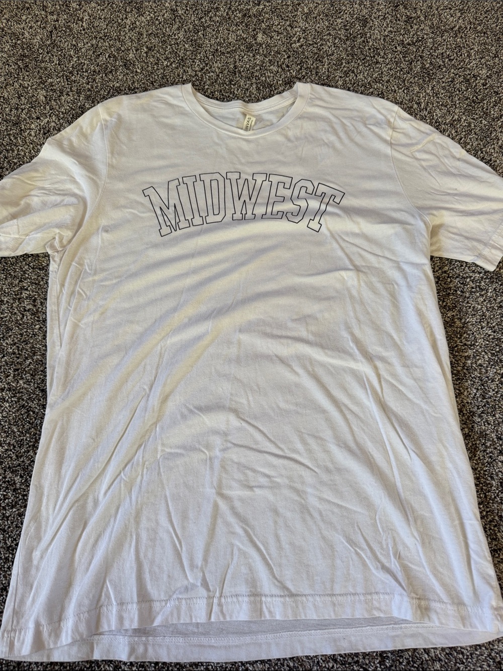 Bella Canvas White Tee with 'MIDWEST' Black Outline Graphic